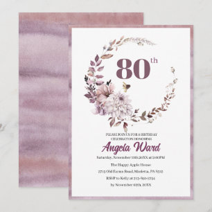 Elegante verjaardagsviering bloem glitters 80ste kaart