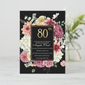 Elegante verjaardagsviering  bloem glitters 80ste  kaart (Staand voorkant)