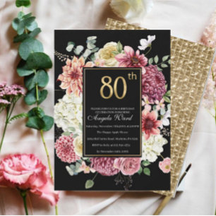 Elegante verjaardagsviering bloem glitters 80ste kaart