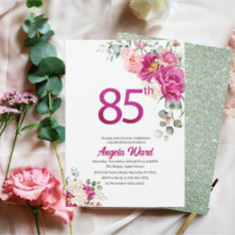 Elegante verjaardagsviering  bloem glitters 85e  kaart