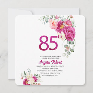 Elegante verjaardagsviering  bloem glitters 85ste  kaart