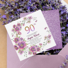 Elegante verjaardagsviering  bloem glitters 90 ste kaart