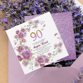Elegante verjaardagsviering  bloem glitters 90 ste kaart