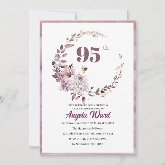 Elegante verjaardagsviering  bloem glitters 95e  kaart (Voorkant)