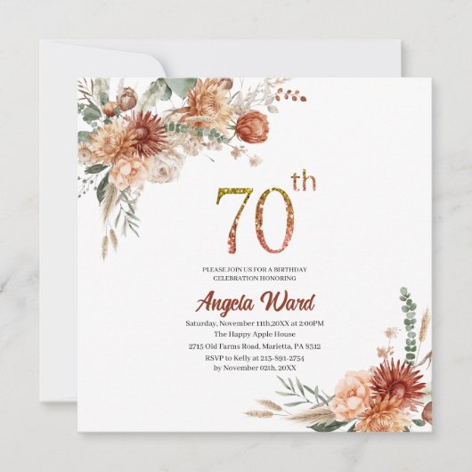 Elegante verjaardagsviering  bloem terracotta gl kaart (Voorkant)