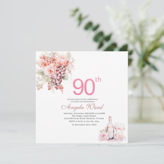 Elegante verjaardagsviering waterverf roze flora kaart (Staand voorkant)