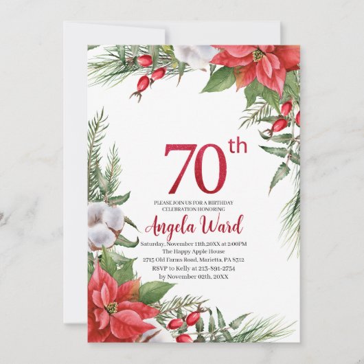 Elegante verjaardagsviering winterbloemen glitte kaart (Voorkant)