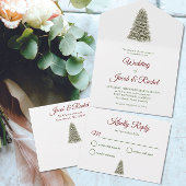 Elegante verlichte kerstboom rood & groen bruiloft all in one uitnodiging