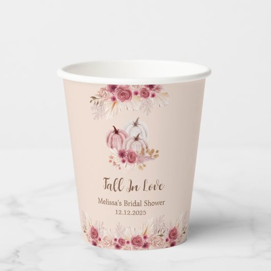 Elegante Verliefd Boho Roze Pompoen Papieren beker (Voorkant)