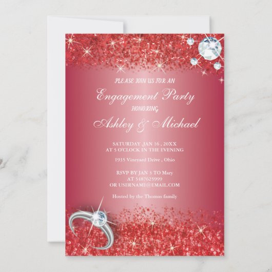 elegante verlofpartij chic red glitter kaart (Achterkant)