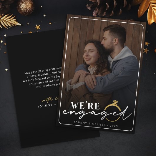Elegante Verloving Foto Aankondiging Kerstmis