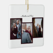 Elegante Verloving Getrouwd Script 3 Foto Collage Keramisch Ornament (Rechts)