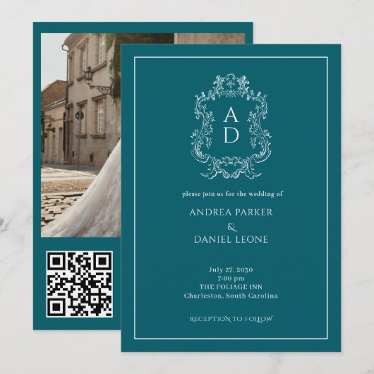Elegante Verlovingsfeest QR Code Foto Kaart (Voorkant / Achterkant)