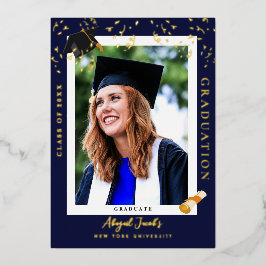 Elegante verlovingsfoto-aankondiging in Navyblauw Folie Uitnodiging