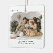 Elegante verlovingsfotokeeper in modern script keramisch ornament (Links)