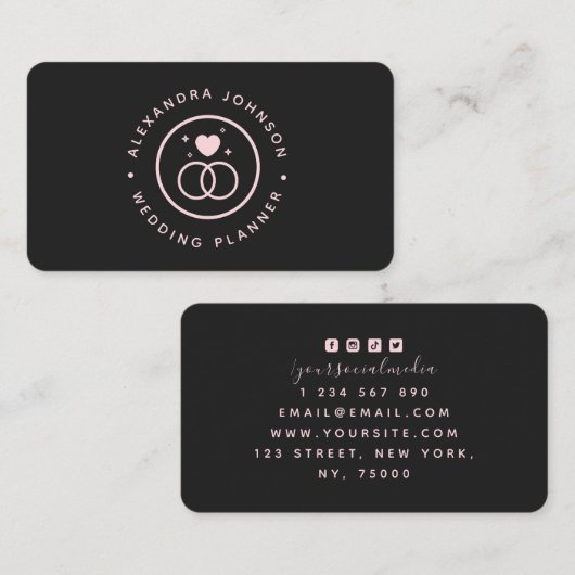 Elegante Verlovingsring Logo Trouw Event Planner Visitekaartje (Voorkant / Achterkant)
