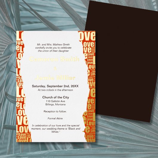 Elegante Vermilion Liefde Typografie Bruiloft Folie Uitnodiging