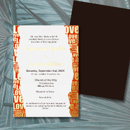 Elegante Vermiljoen Liefde Typografie Trouwen Folie Uitnodiging
