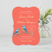 Elegante Verona Sunset Coral Bluebirds bruiloft Kaart (Staand voorkant)