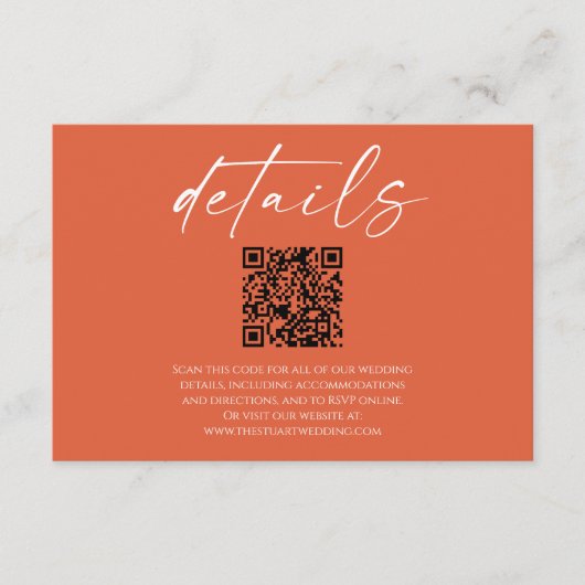 Elegante Verona Sunset QR Code Trouwdetails Informatiekaartje (Voorkant)