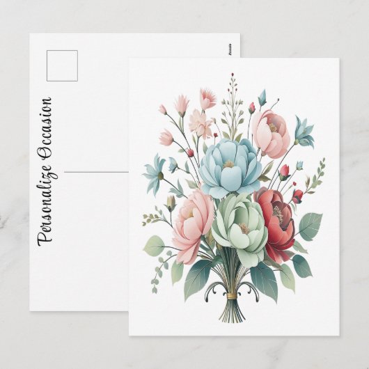 Elegante verpakte bloem boeket zachte pastel kleur feestdagenkaart (Voorkant / Achterkant)