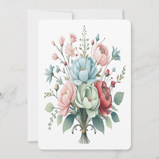 Elegante verpakte bloem boeket zachte pastel kleur feestdagenkaart (Voorkant)