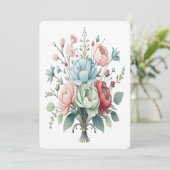 Elegante verpakte bloem boeket zachte pastel kleur feestdagenkaart (Staand voorkant)