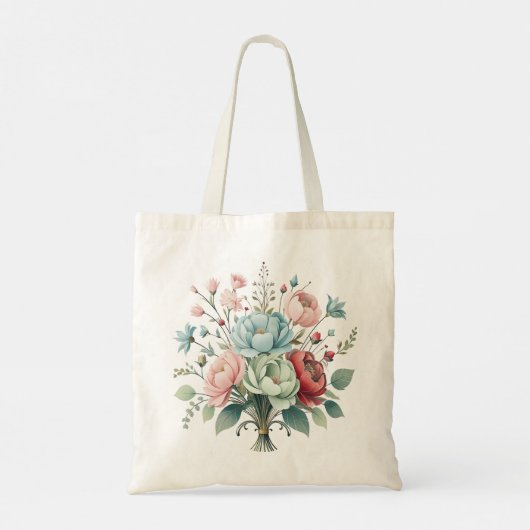 Elegante verpakte bloem boeket zachte pastel kleur tote bag (Achterkant)