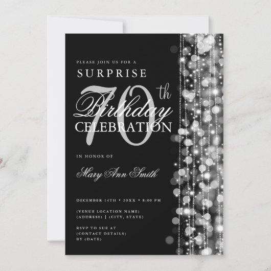 Elegante Verrassing 70e Verjaardag Sparkles Zilver Kaart (Voorkant)