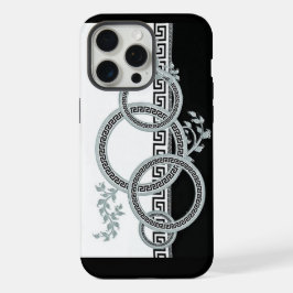 Elegante Versace stijl rand zilver grijs barok F iPhone 15 Pro Max Case
