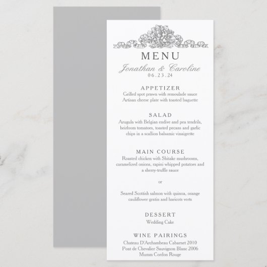 Elegante Versailles grijze receptie Menu (Voorkant / Achterkant)