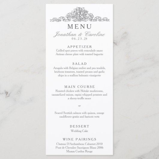 Elegante Versailles grijze receptie Menu (Voorkant)