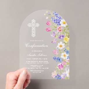 Elegante verse meadowbloemen boog bevestiging acryl uitnodigingen