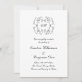 Elegante Versierde Parijse Zwarte en Witte Bruilof Kaart (Voorkant)