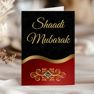 Elegante, versierde zwarte en rode Shaadi Mubarak Kaart