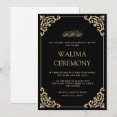 Elegante Versierde Zwarte Gouden Lijst Walima Cere Kaart (Voorkant / Achterkant)