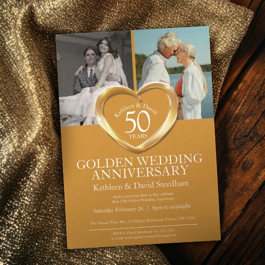 Elegante Vertical Gouden 50ste Huwelijksverjaardag Kaart