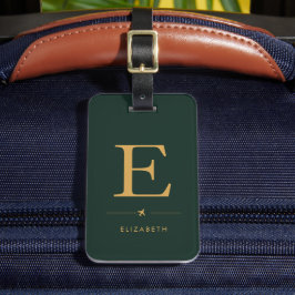 Elegante Verticale Monogram Jager Groen & Goud  Bagagelabel