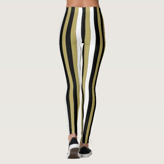 Elegante verticale strepen zwart goud wit leggings (Achterkant)
