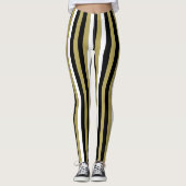Elegante verticale strepen zwart goud wit leggings (Voorkant)