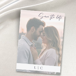 Elegante vervaagde foto Caligrafie Dark Navy Save The Date