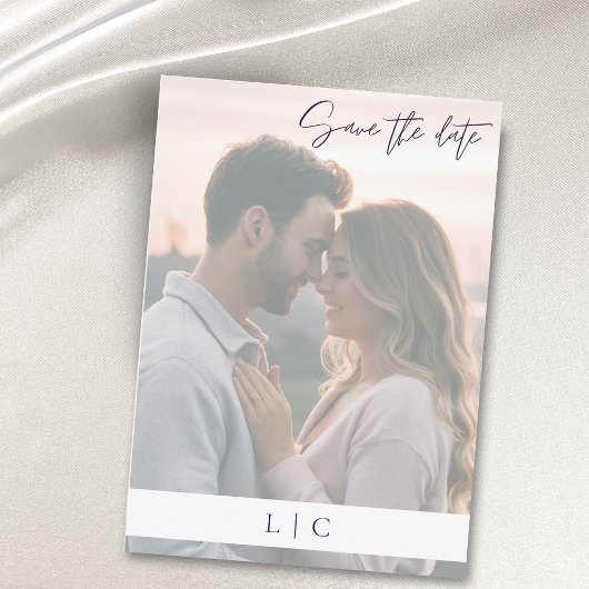 Elegante vervaagde foto Caligrafie Dark Navy Save The Date