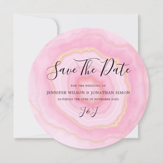 Elegante vervaagde Waterverf gouden roze agaat Save The Date (Voorkant)