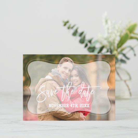 Elegante Vervagende Foto Handgeschreven Bewaar De  Save The Date (Staand voorkant)