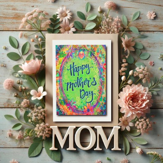 Elegante Vet Gelukkige Moederdag Bloemig Mooi Boho Kaart