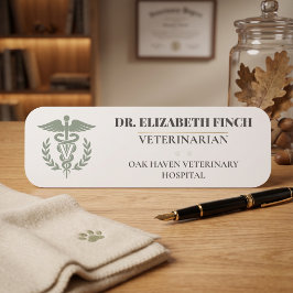 Elegante veterinaire naamplaat DVM Caduceus Naamplaatje