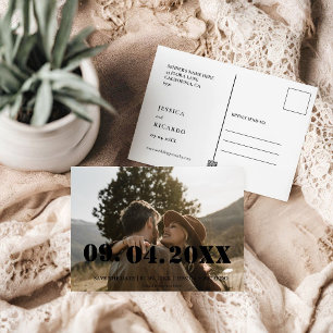 Elegante Vetgedrukte Brief Fotobruiloft Bewaar de Briefkaart