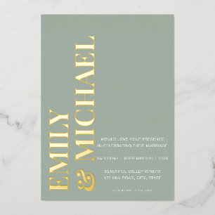 Elegante Vetgedrukte Typografie Sage Groene Minima Folie Uitnodiging