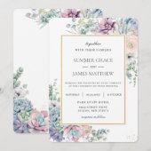 Elegante vetplanten Blush Bloemen Groen Bruiloft Kaart (Voorkant / Achterkant)