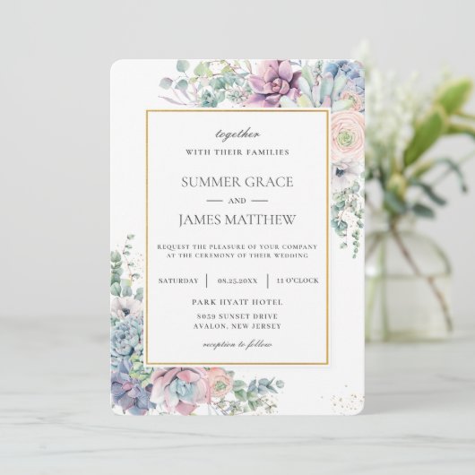 Elegante vetplanten Blush Bloemen Groen Bruiloft Kaart (Staand voorkant)